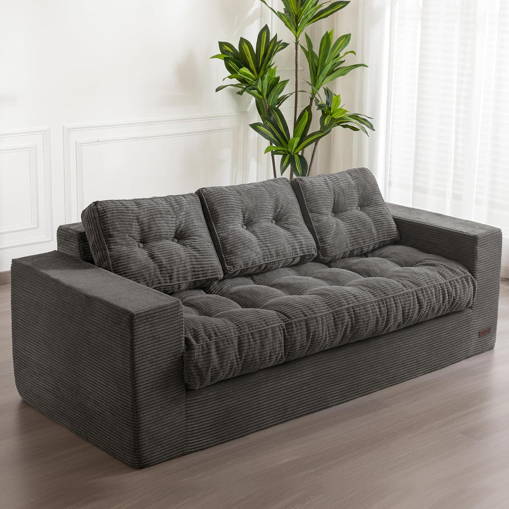 MAXYOYO 3 Seater Couch for Living Room, Boneless Couch with Tufted Cushion & Backrest, Upholstered Floor Sofa, Sofa in A Box, Dark Grey