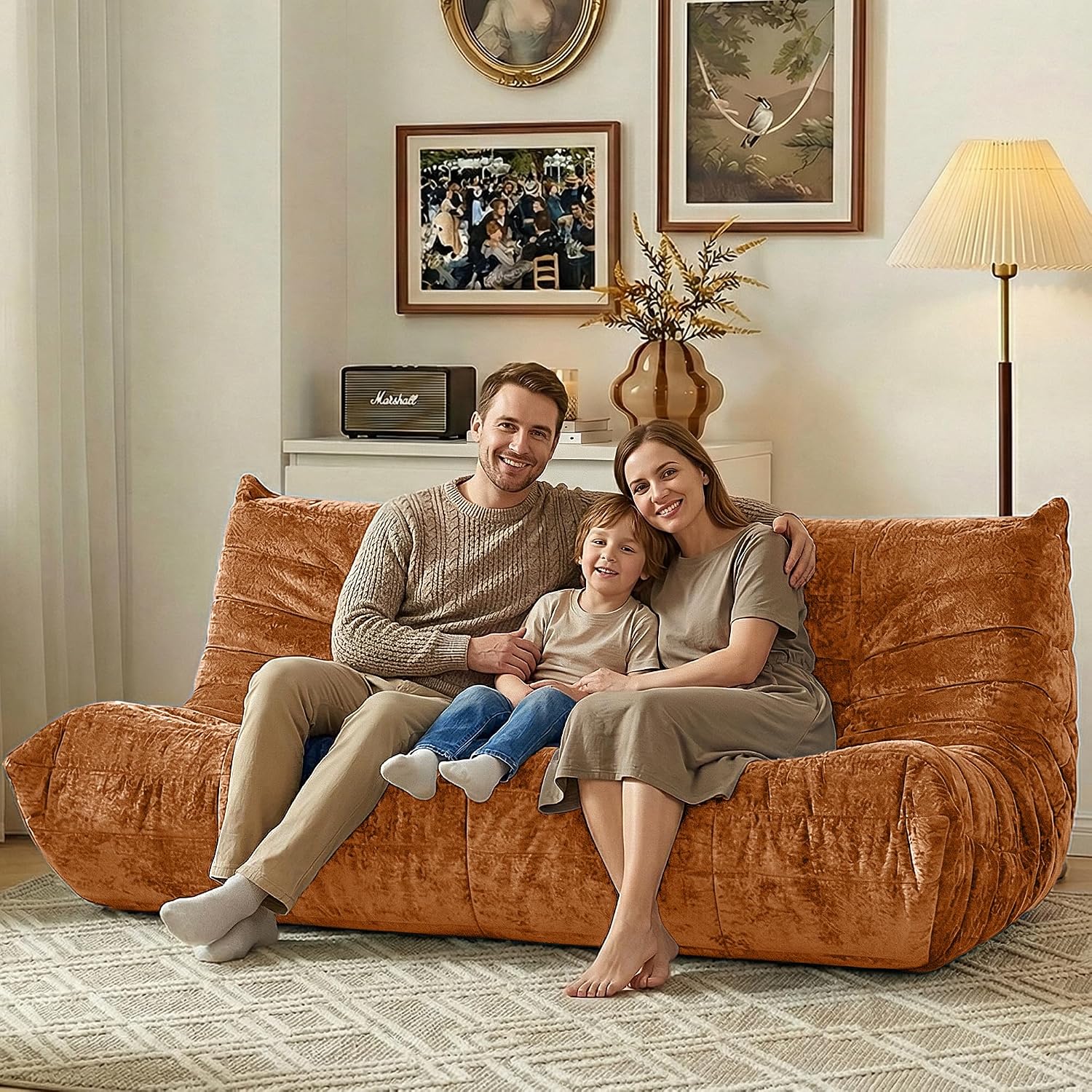 HABUTWAY Bean Bag Chair, Giant Bean Bag Chairs for Adults, 3 Seater Fireside Chair, Lazy Large Floor Bean Bag Sofa for Living Room, Bedroom, Dorm, Office (Brown)