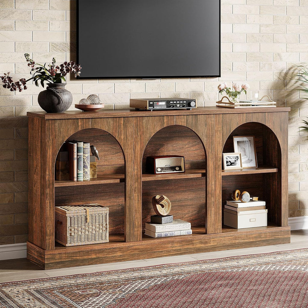 Tribesigns TV Consoles with Storage Cabinets, Television Stand for 55/60/65 Inch TV, Farmhouse Media Entertainment Center Stand for Living Room, Dark Brown