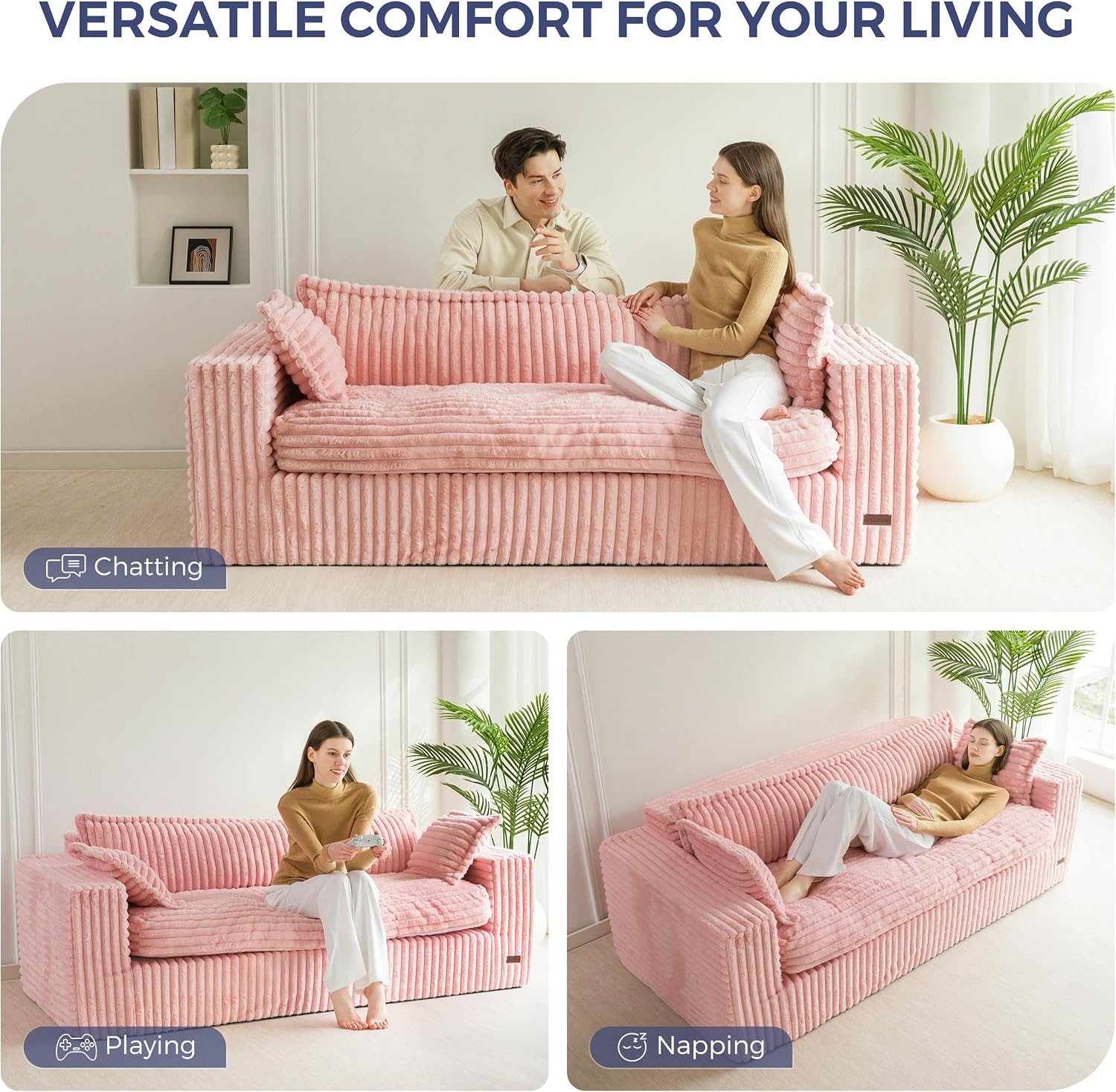 MAXYOYO 76' Bean Bag Sofa Couch, Loveseat Boneless Couch in a Box, Upholstered Small Mini Sofa with Deep Seating for Living Room Bedroom Office Apartment, Pink