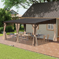 DOMI 12x16FT Lean to Gazebo, Outdoor Hardtop Wall Mounted Gazebo with Sloping Galvanized Steel Roof, Durable Aluminum Frame, Netting Curtain for Deck, Porch, Backyard