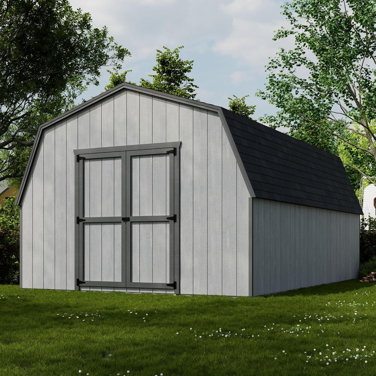 Little Cottage Co. 12x18 Value Gambrel Barn with 4 ft. Sidewalls with Floor, Outdoor Wood Storage Shed Do-It-Yourself Precut Kit