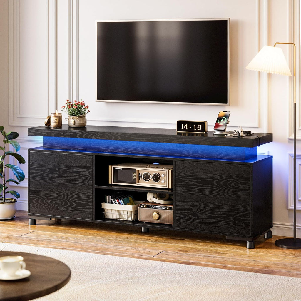 IRONCK TV Stands for TVs 65+ Inch with LED Lights and Power Outlet, Modern TV Console Entertainment Center with Storage Cabinet for Living Room