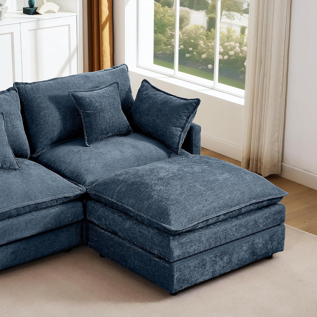 Eafurn Oversized Reversible Modular Sectional Sofa with Movable Ottoman, 4 Seater Convertible L Shaped Corner Couch Modern Chenille Sofa Set w/Double Layers Seat Cushions for Living Room Apartment