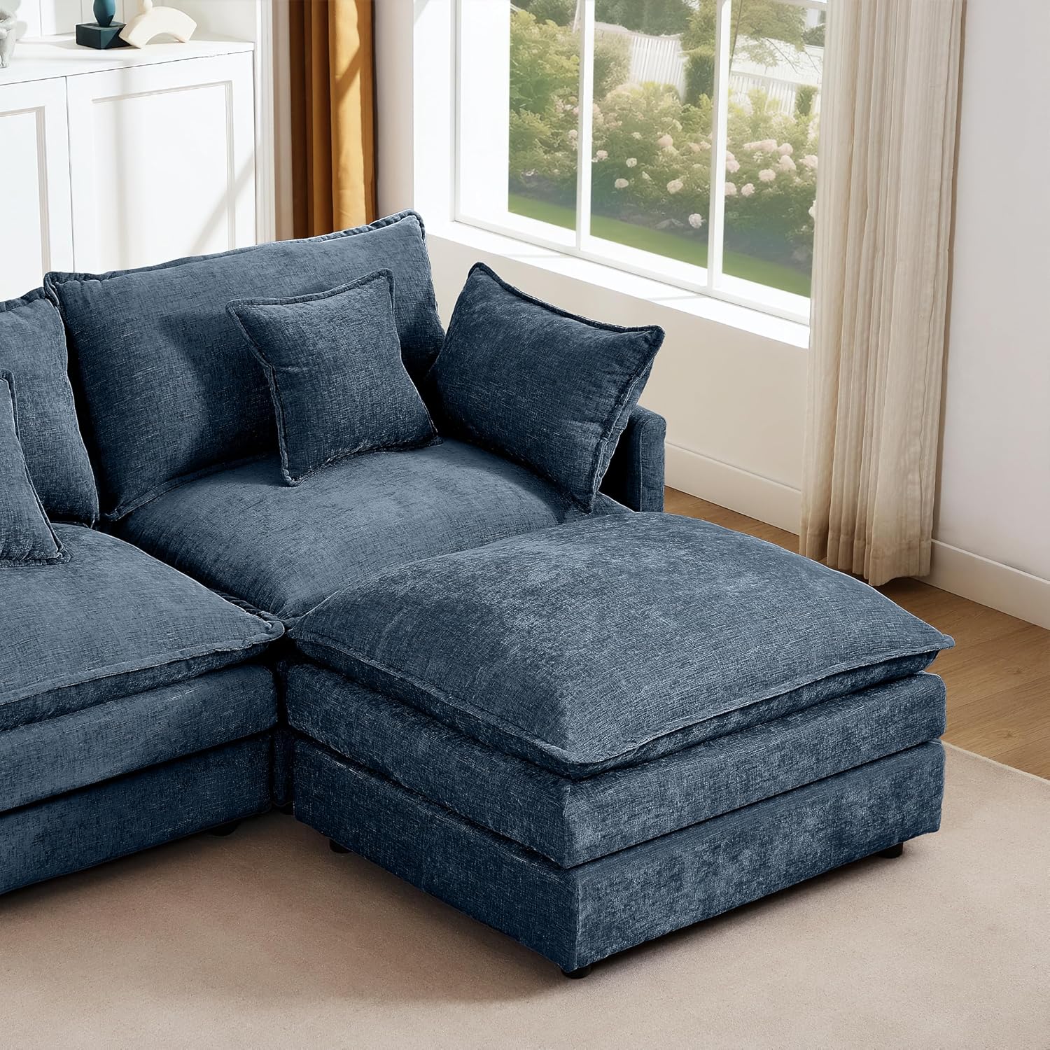Eafurn Oversized Reversible Modular Sectional Sofa with Movable Ottoman, 4 Seater Convertible L Shaped Corner Couch Modern Chenille Sofa Set w/Double Layers Seat Cushions for Living Room Apartment