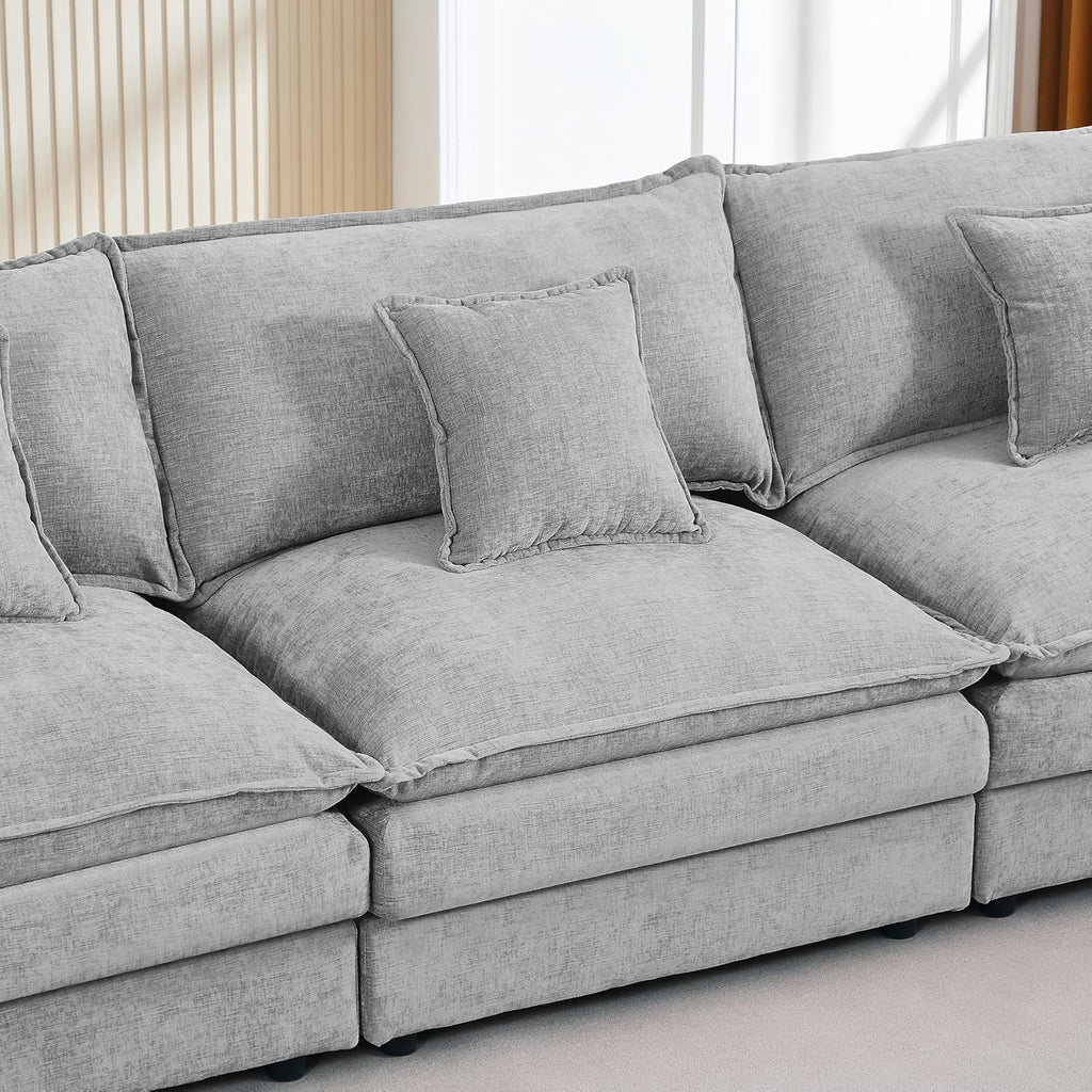 Eafurn Oversized Reversible Modular Sectional Sofa with Movable Ottoman, 4 Seater Convertible L Shaped Corner Couch Modern Chenille Sofa Set w/Double Layers Seat Cushions for Living Room Apartment