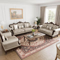 Furniture of America Adelaide Traditional Upholstered Sofa Set with Rolled Armrests, Arm Chair, Wooden Loveseat and Comfortable Couch for Living Room, Office, 3-Piece Set, Dark Cherry/Beige