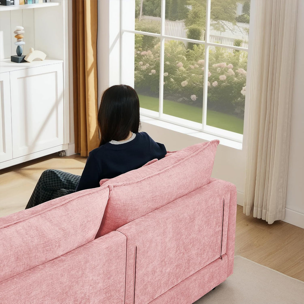 Eafurn Oversized Reversible Modular Sectional Sofa with Movable Ottoman, 4 Seater Convertible L Shaped Corner Couch Modern Chenille Sofa Set w/Double Layers Seat Cushions for Living Room Apartment