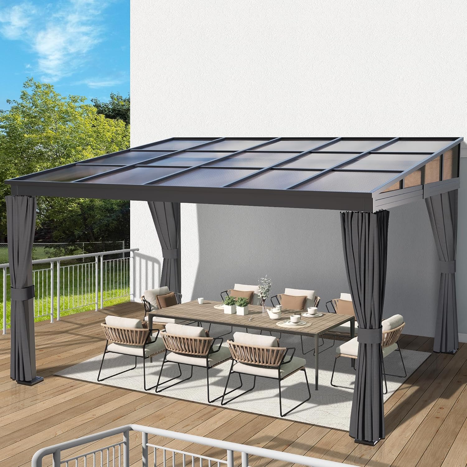 GARTOO 10' x 13' Upgraded Wall-Mounted Gazebo, Aluminum Outdoor Patio Lean to Gazebo Pergola with Roof, Canopy Awnings to House for Garden, Lawn, Backyard Deck and More