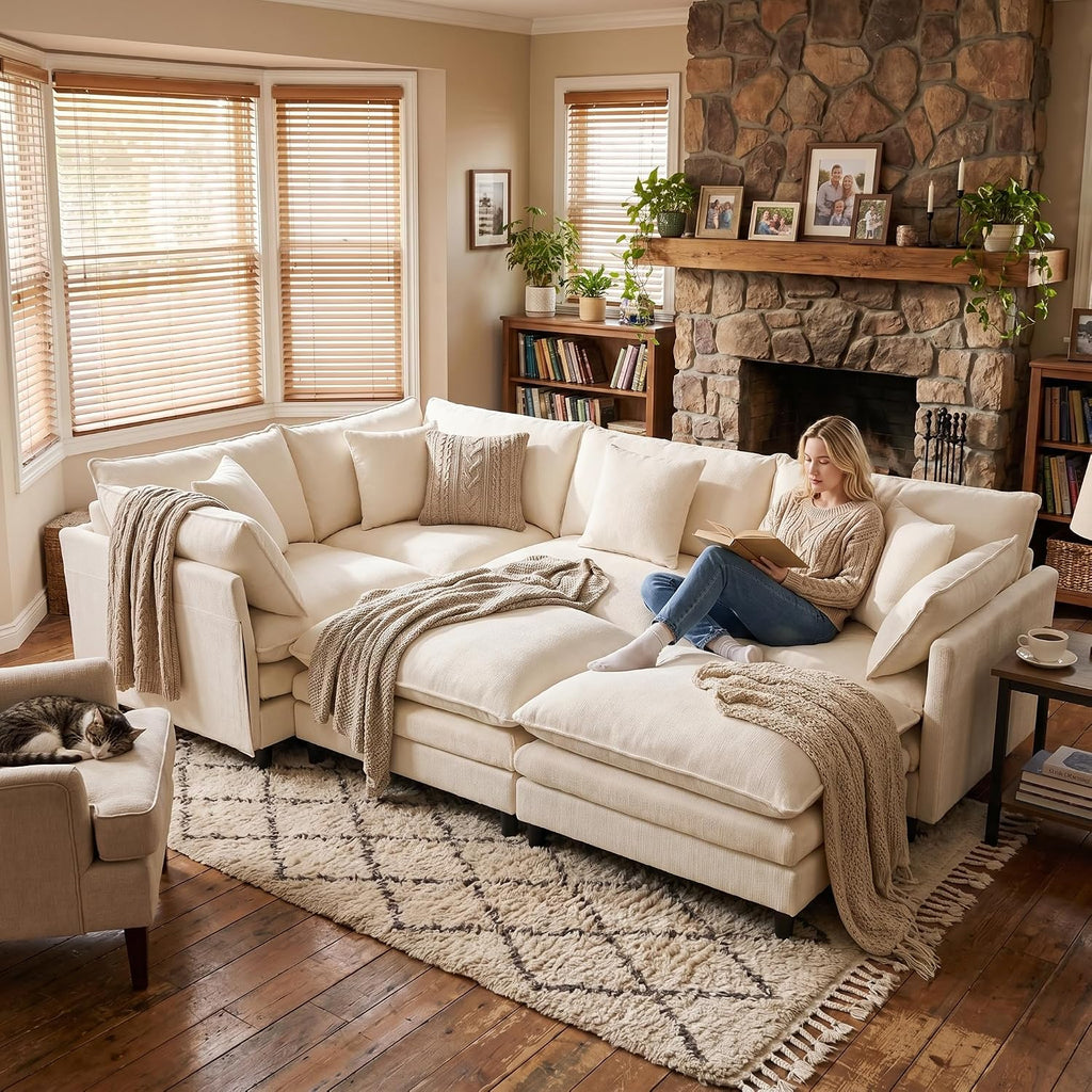 Eafurn 141' Oversized Modular Sectional Sofa Convertible U Shaped Couch for Living Room - 6 Seater Chenille Couches Set with Ottomans and Waist Pillows for Living Room Apartment