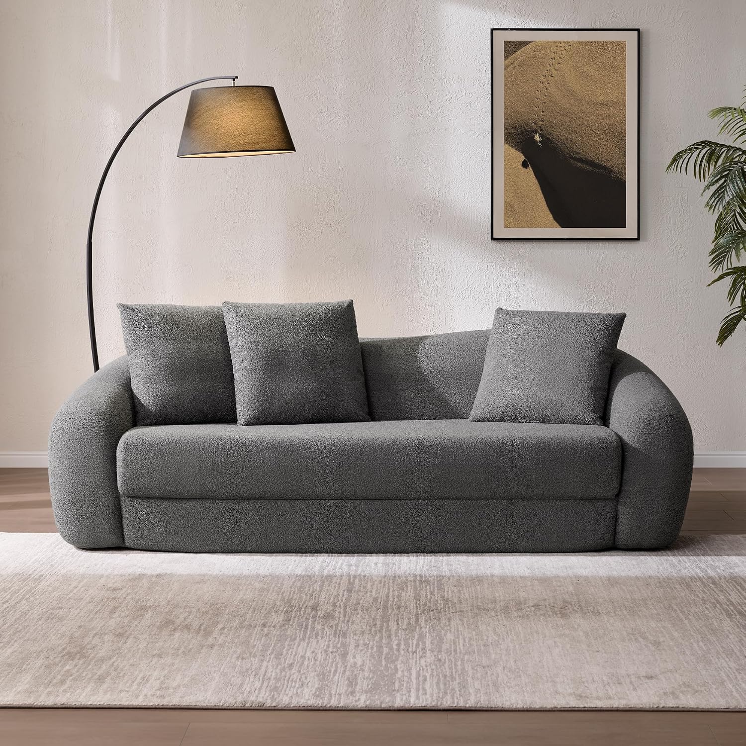 SICOTAS 90.6' Curved Convertible Sofa Couch Bed for Living Room Futon Cloud Boneless Sleeper Sofa Pull Out Floor Couch with Deep Seat 3 Seater Foam Bed No Assembly for Bedroom Apartment, Dark Grey