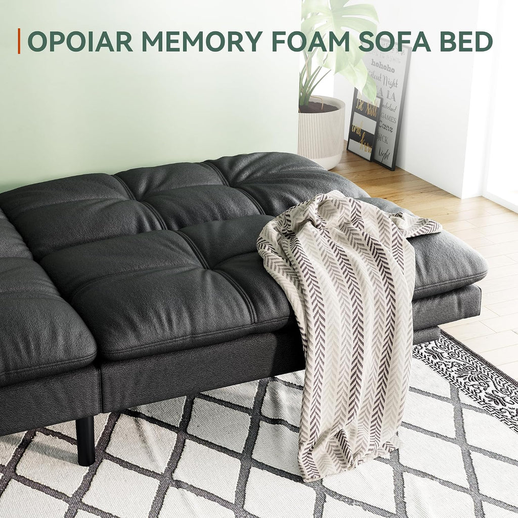 Opoiar 71' L Covertible Futon Sofa Bed,Faux Leather Futon Couch, Memory Foam Modern Loveseat Sleeper, Small Splitback Sofa Couches for Living Room,RV,Home Office,Apartment,Matte Black