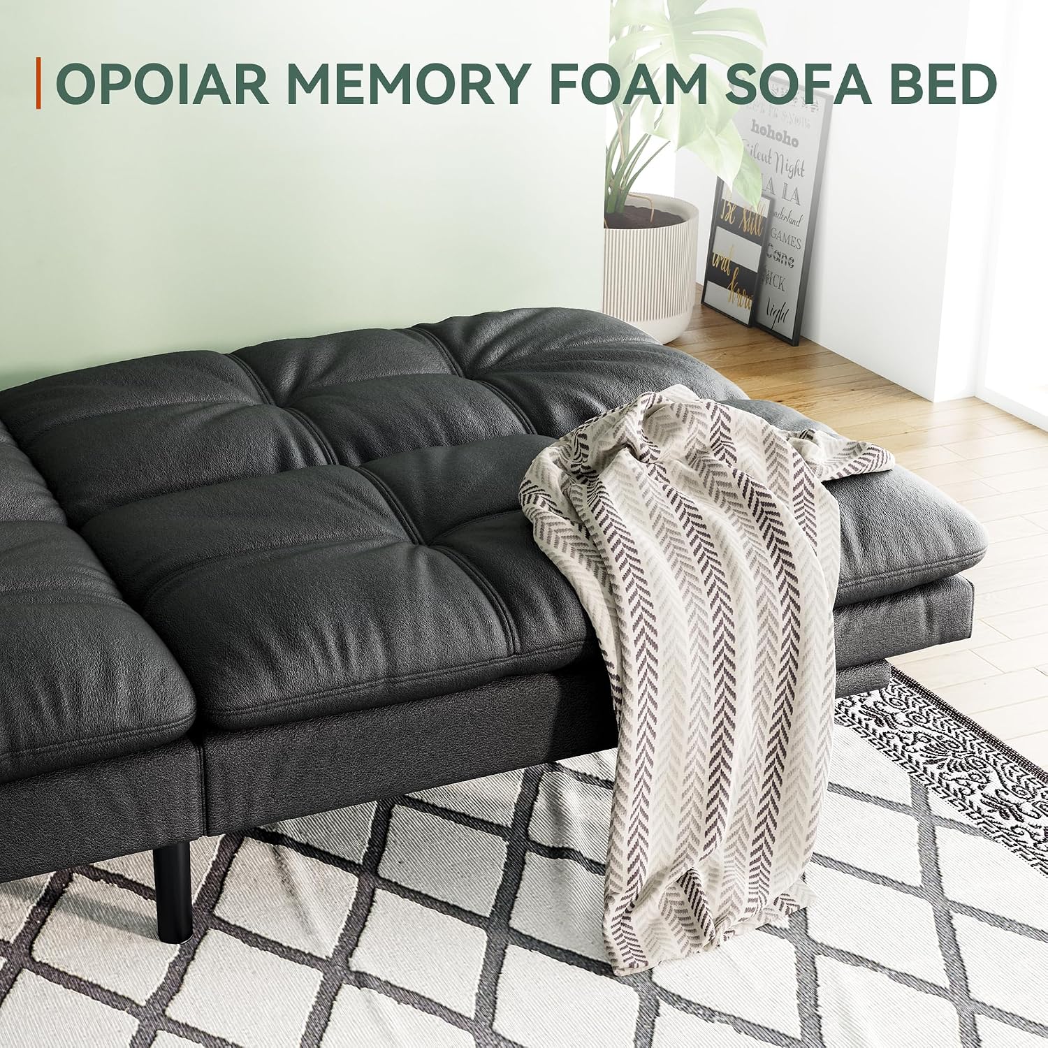 Opoiar 71' L Covertible Futon Sofa Bed,Faux Leather Futon Couch, Memory Foam Modern Loveseat Sleeper, Small Splitback Sofa Couches for Living Room,RV,Home Office,Apartment,Matte Black