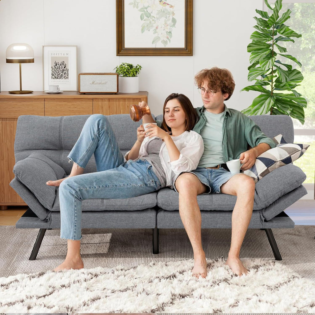 MUUEGM 71' Futon Sofa Bed, Comfortable Memory Foam Futons Sofa with Adjustable Backrest & Armrests, Convertible Loveseat Futon Bed for Compact Living Room, Apartment, Office, Grey