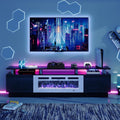 oneinmil Fireplace TV Stand with 36' Electric Fireplace, 70' 2 Tier TV Console Stand for TVs Up to 80', LED Light Entertainment Center, Fireplace for The Living Room TV Stand, Black
