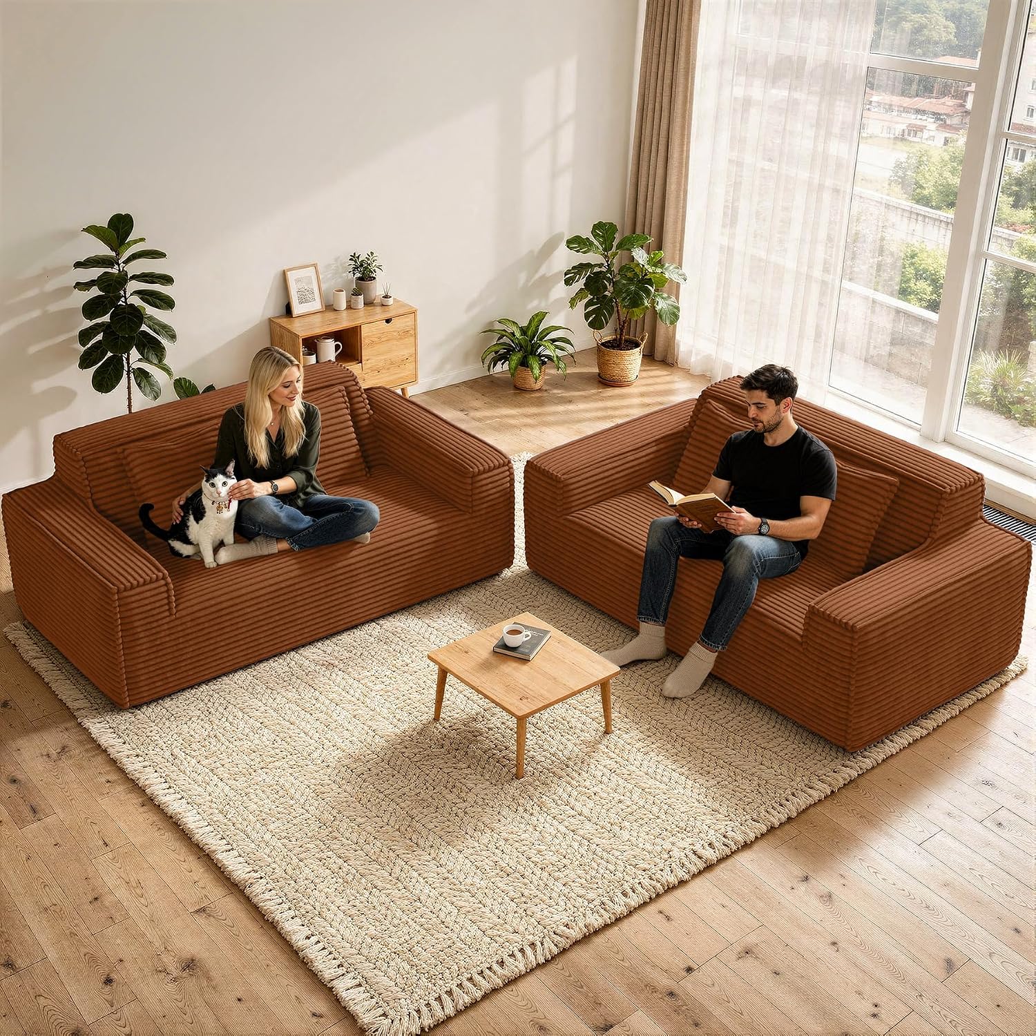 Luxanimarion 75'' Modern Loveseat Sofa, No Assembly Required Comfy Deep Seat Couches 1 pcs for Living Room, Bedroom, Apartment(Brown)