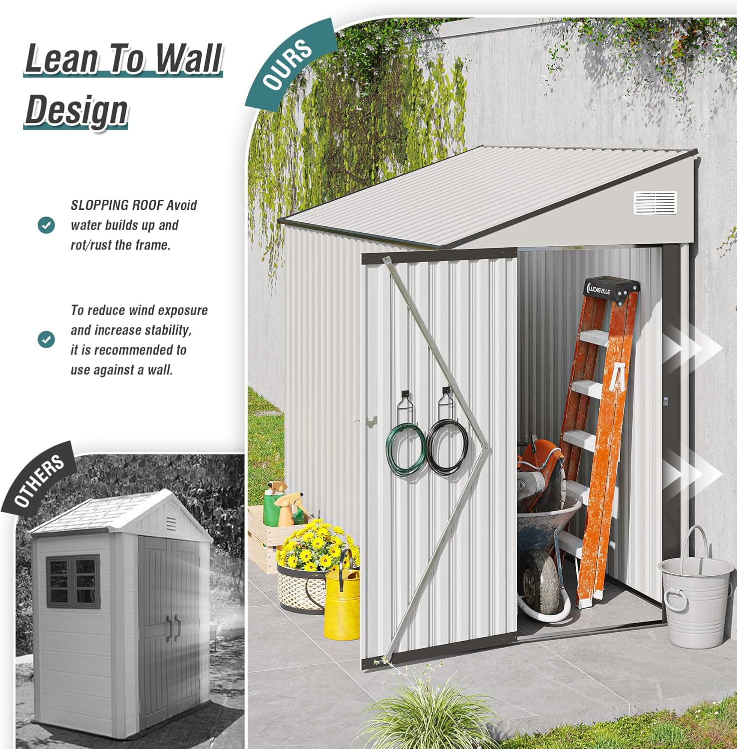 YOPTO 4x8 FT Outdoor Metal Storage Shed,Waterproof Lean to Tool Sheds,Heavy-Duty Unit with Single Hinge Side Door and Ventilation Windows,Weather Resistant,for Backyard,Patio,Lawn,White