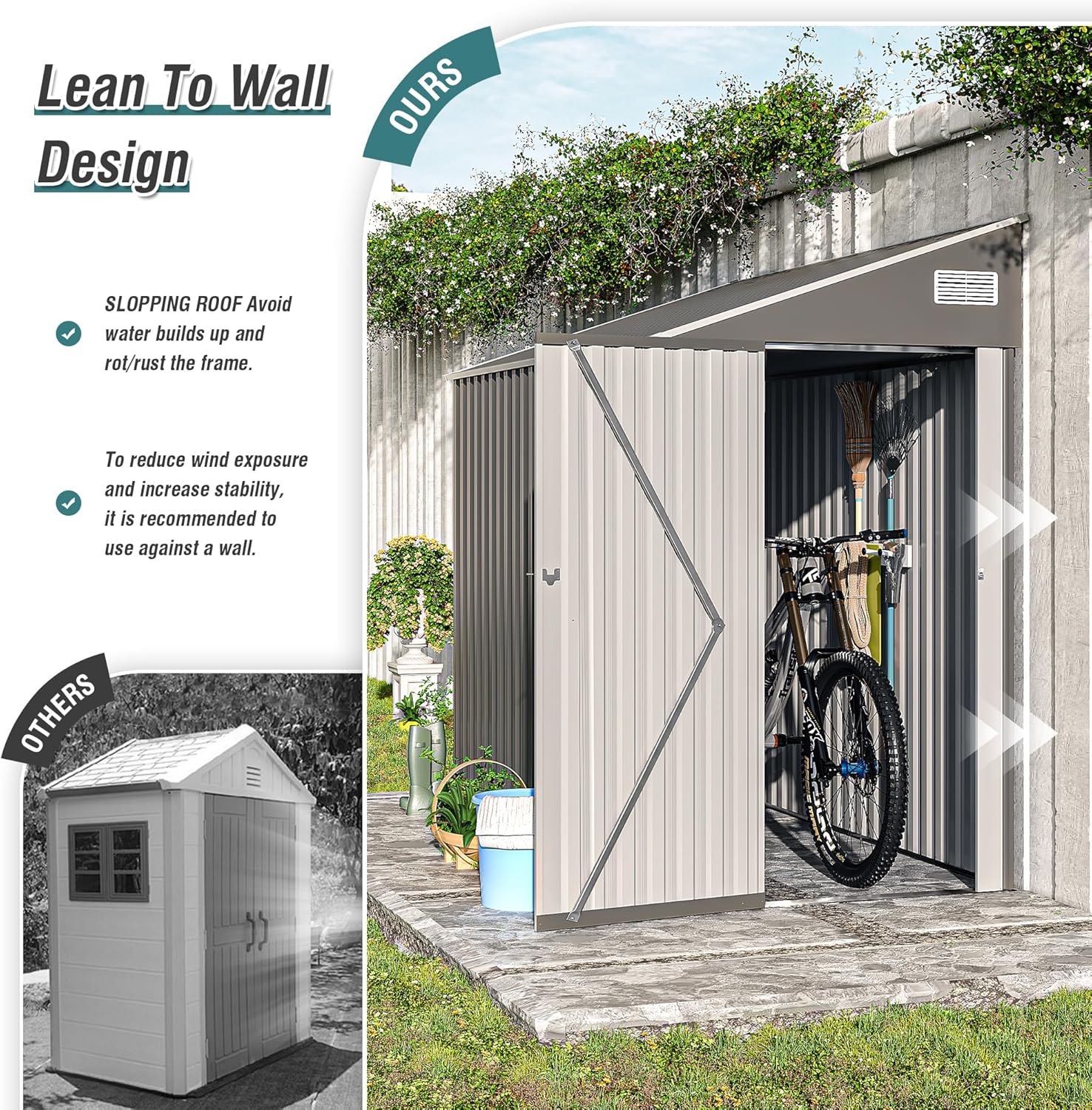 YOPTO 4x8 FT Outdoor Metal Storage Shed,Waterproof Lean to Tool Sheds,Heavy-Duty Unit with Single Hinge Side Door and Ventilation Windows,Weather Resistant,for Backyard,Patio,Lawn,Dark Gray