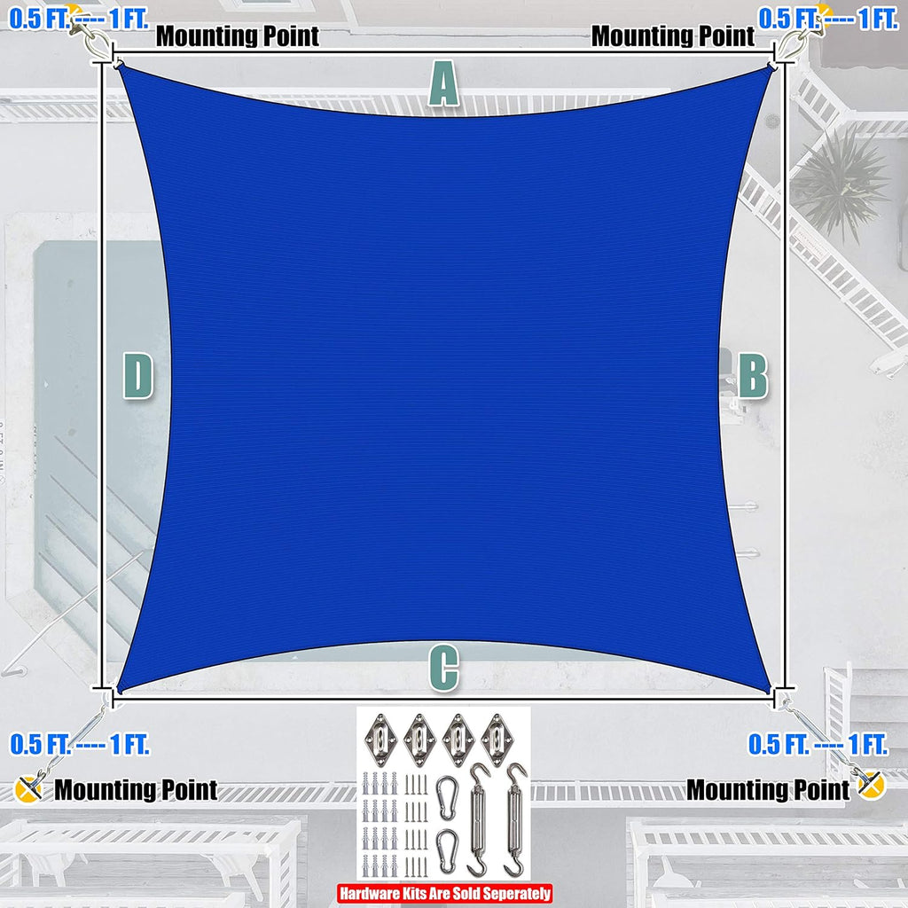 Amgo Custom Size 12' x 16' Blue Rectangle Square Sun Shade Sail UPF50+ AGTAPS14, Order to Make Canopy Awning, 95% UV Blockage, Water & Air Permeable, Commercial and Residential (We Customize)