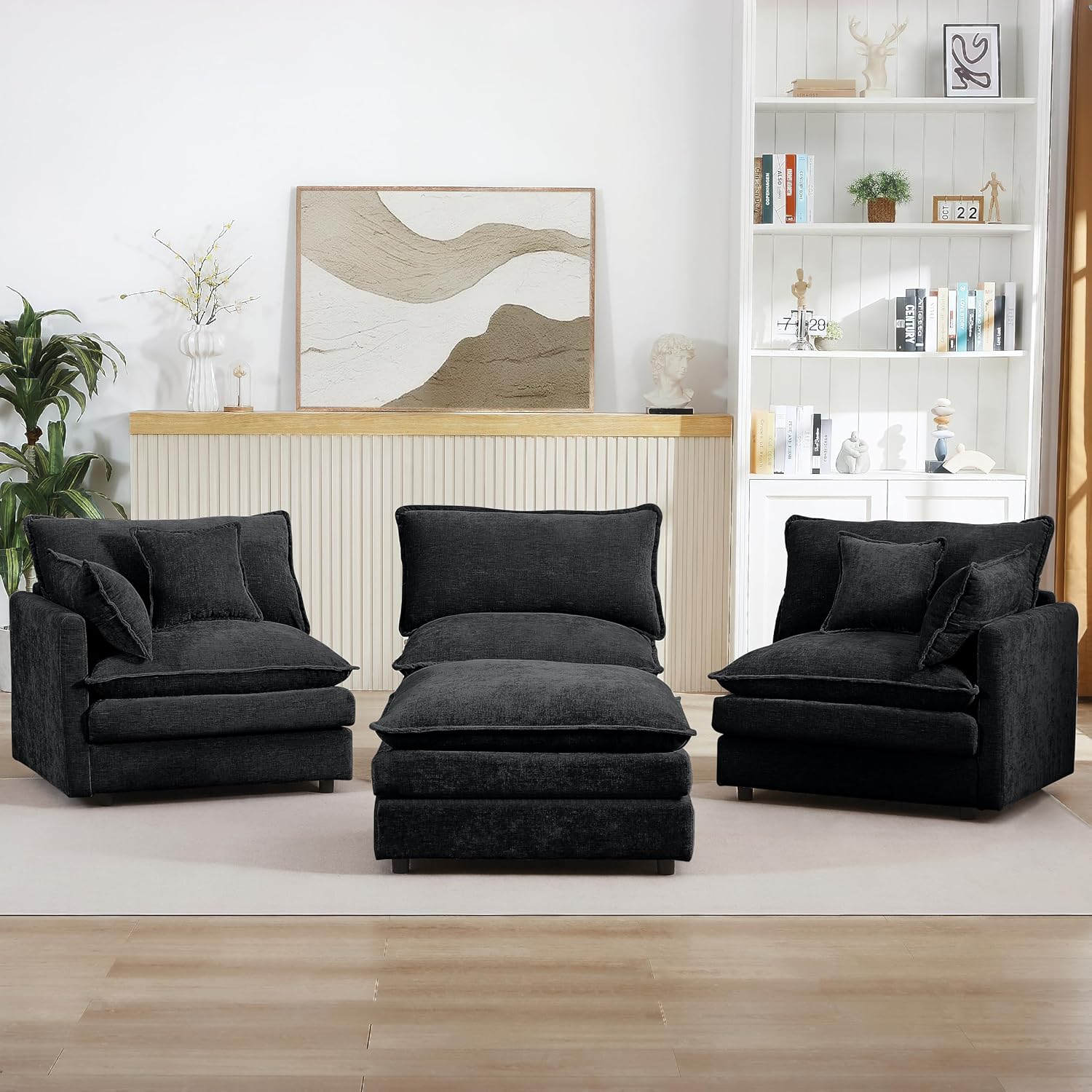 Eafurn Oversized Reversible Modular Sectional Sofa with Movable Ottoman, 4 Seater Convertible L Shaped Corner Couch Modern Chenille Sofa Set w/Double Layers Seat Cushions for Living Room Apartment