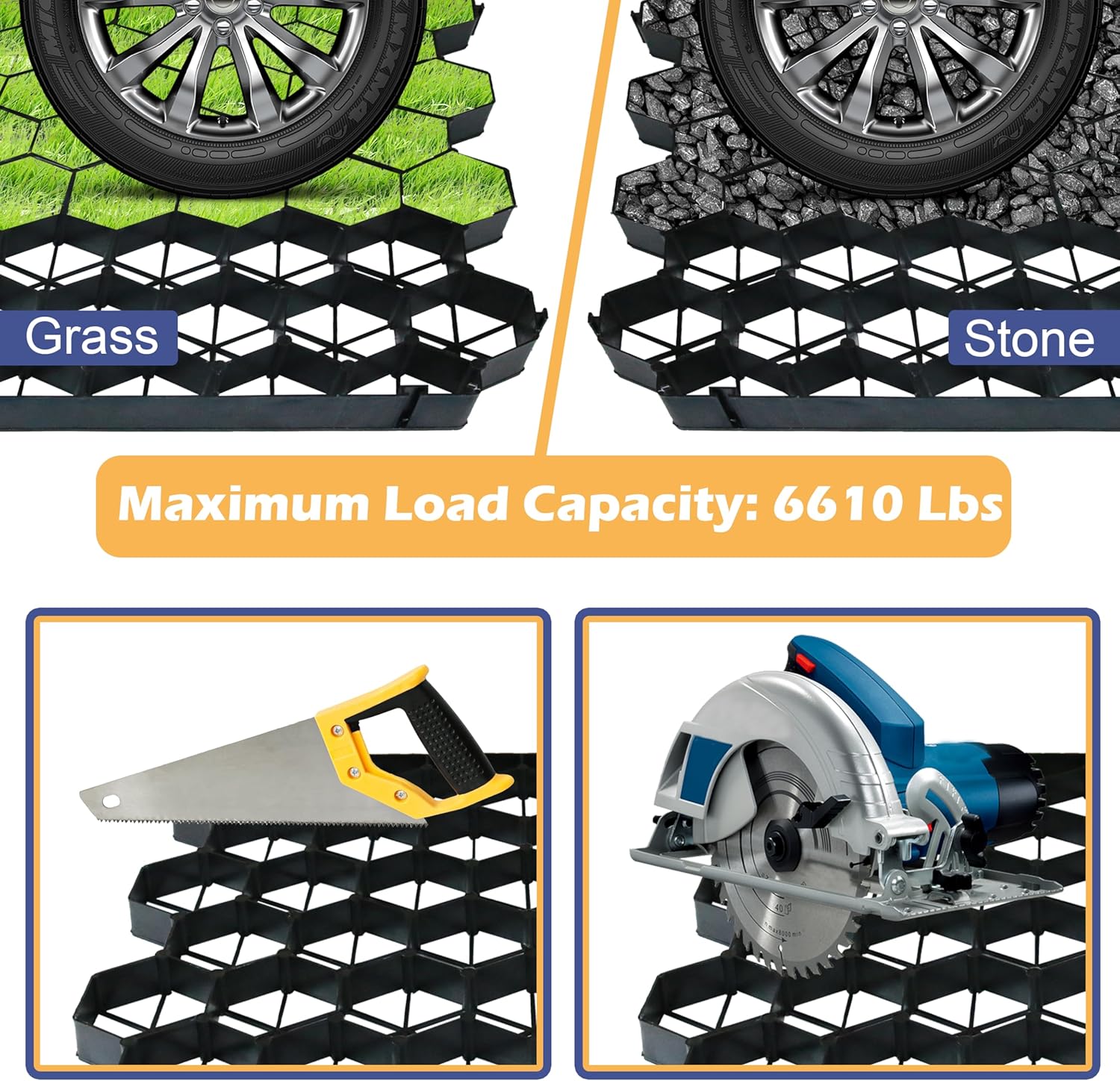 12 Units Permeable Pavers Gravel, Grass& Gravel Driveway System, Interlocked Pavers Gravel Grid Black PE Shed Base 1.6' Depth, 32 Sq Ft (12)