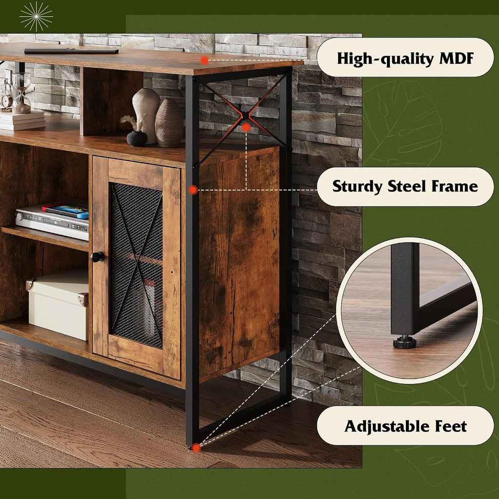 WLIVE TV Stand for 43 Inch TV, Small Entertainment Center with Storage Cabinet & Adjustable Shelves, Farmhouse Industrial TV Stands for Living Room and Bedroom, 32' TV Console, Rustic Brown