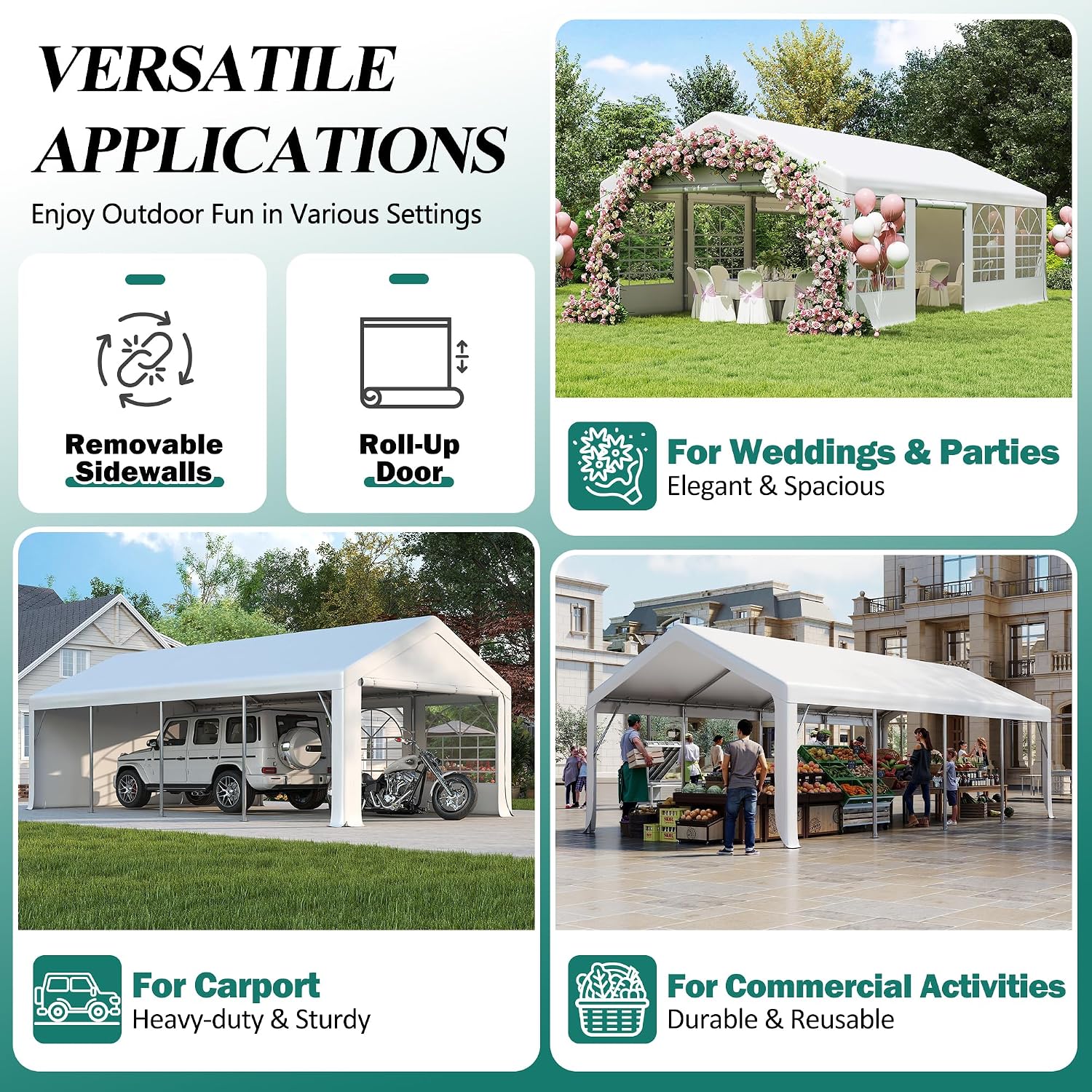 GARTOO 13' x 26' Canopy Party Tent & Carport - Heavy Duty Outdoor Wedding Gazebo with 4 Sand Bags, Event Shelter Canopy for Outdoor Event, Wedding, Birthday Party