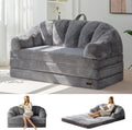 MAXYOYO Folding Sofa Bed, 2 in 1 Convertible Sofa to Lounger Comfy Loveseat Bean Bag Chair for Adults, Floor Sleeper Couch with Handle, Faux Fur Couch Bed for Living Room Bedroom, Grey, Loveseat