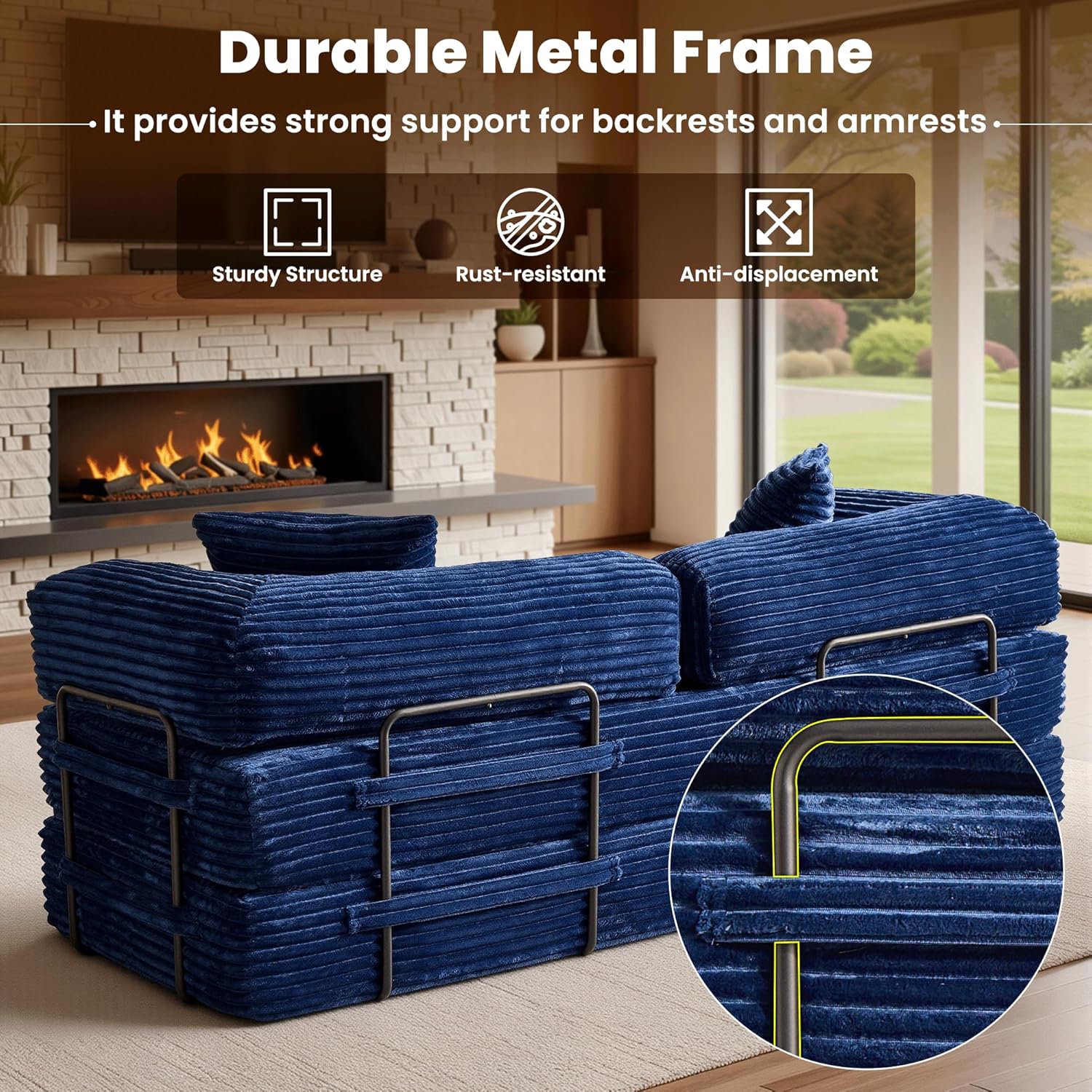 ovios 81' Folding Sofa Bed, Foldable Sleeper Boneless Couch with Pull Out Beds, Modular Convertible Floor Futon Loveseat Lounger for Living Room (Faux Fur, Blue)