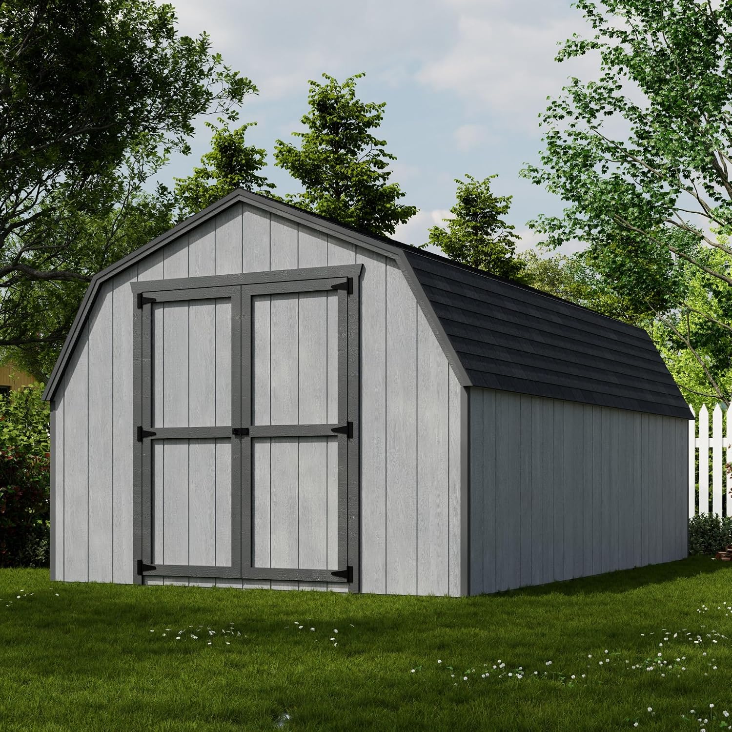 Little Cottage Co. 10x16 Value Gambrel Barn with 4 ft. Sidewalls with Floor, Outdoor Wood Storage Shed Do-It-Yourself Precut Kit