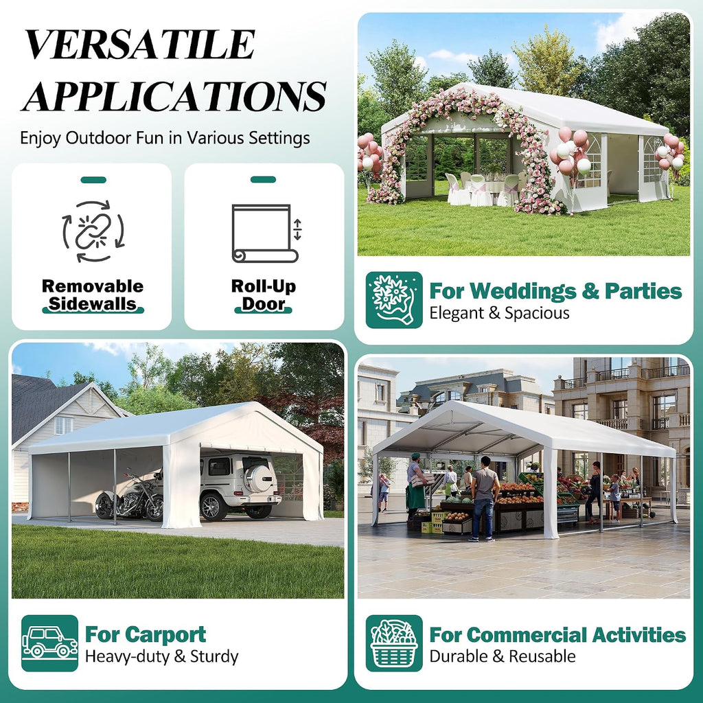 GARTOO 20' x 20' Heavy Duty Party Tent - Outdoor Wedding Gazebo Event Shelter Canopy with Removable Sidewall & 4 Sand Bags for Outdoor Event, Wedding, Birthday Party