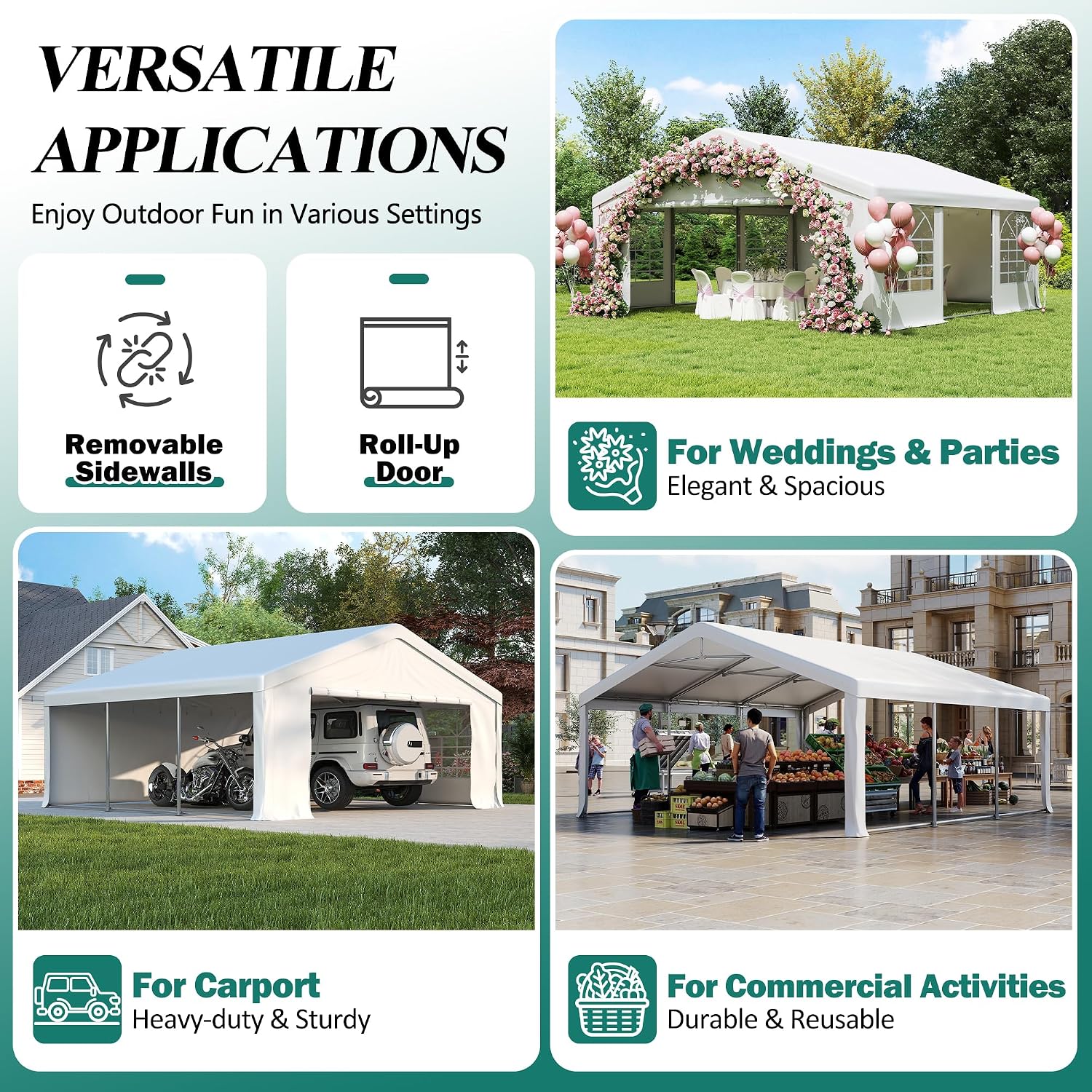 GARTOO 20' x 20' Heavy Duty Party Tent - Outdoor Wedding Gazebo Event Shelter Canopy with Removable Sidewall & 4 Sand Bags for Outdoor Event, Wedding, Birthday Party