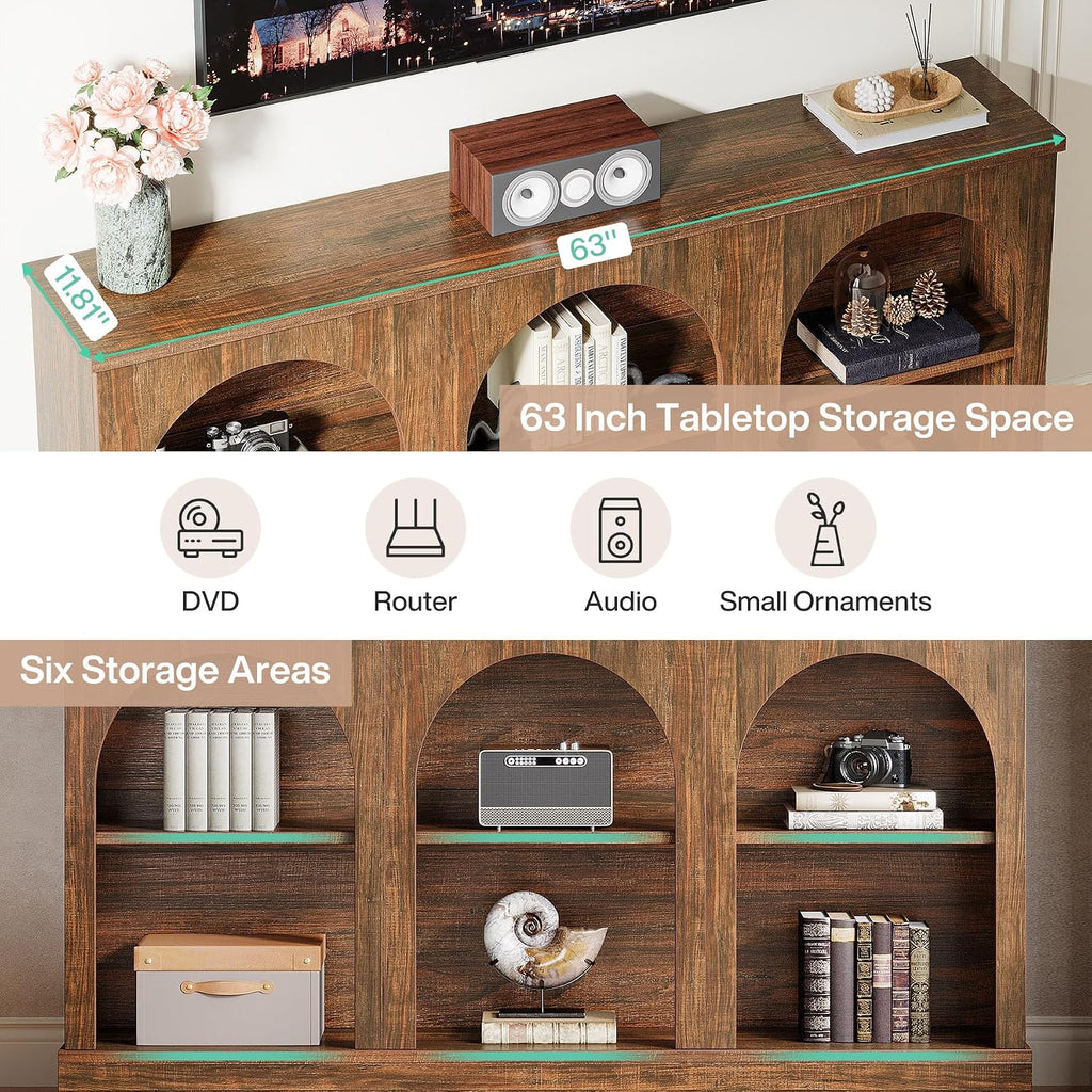 Tribesigns TV Consoles with Storage Cabinets, Television Stand for 55/60/65 Inch TV, Farmhouse Media Entertainment Center Stand for Living Room, Dark Brown