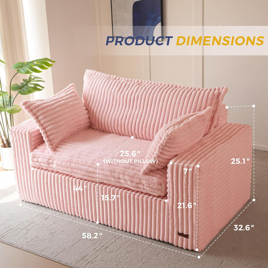 MAXYOYO 59' Bean Bag Sofa Couch, Loveseat Boneless Couch in a Box, Upholstered Small Mini Sofa with Deep Seating for Living Room Bedroom Office Apartment, No Assembly, Pink