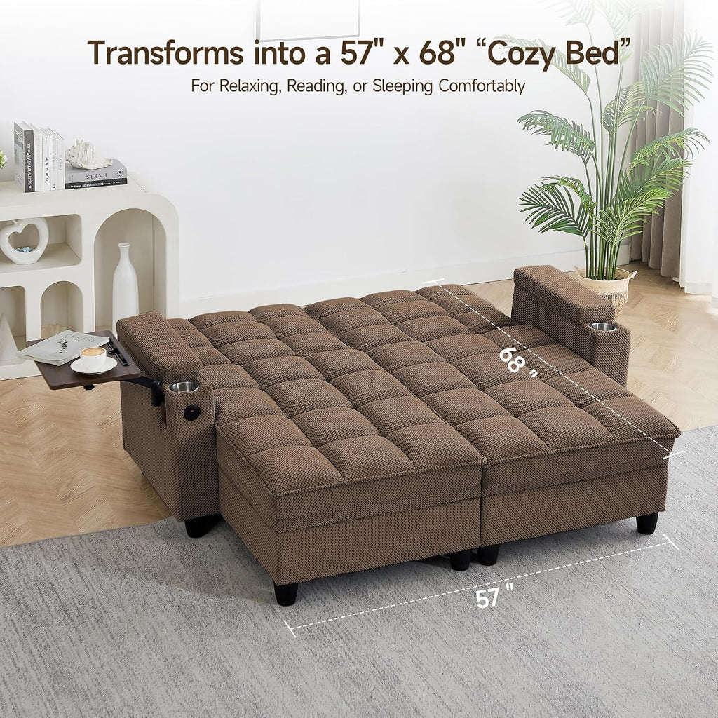 70.9' Chaise Lounge Chair Indoor, Oversized Boucle Upholstered Sofa Bed, Adjustable Backrest Deep Seat Reading Chair, Sofas Couches for Living Room with Storage, Cup Holders and 360° Swivel Side Table