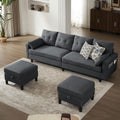 101' Convertible Sectional Sofa, Modern Linen Fabric U-Shaped Couch with 2 Storage Ottomans and Storage Pocket, 4 Seat Sofa Couches for Living Room, Apartment, Office, Darkgrey