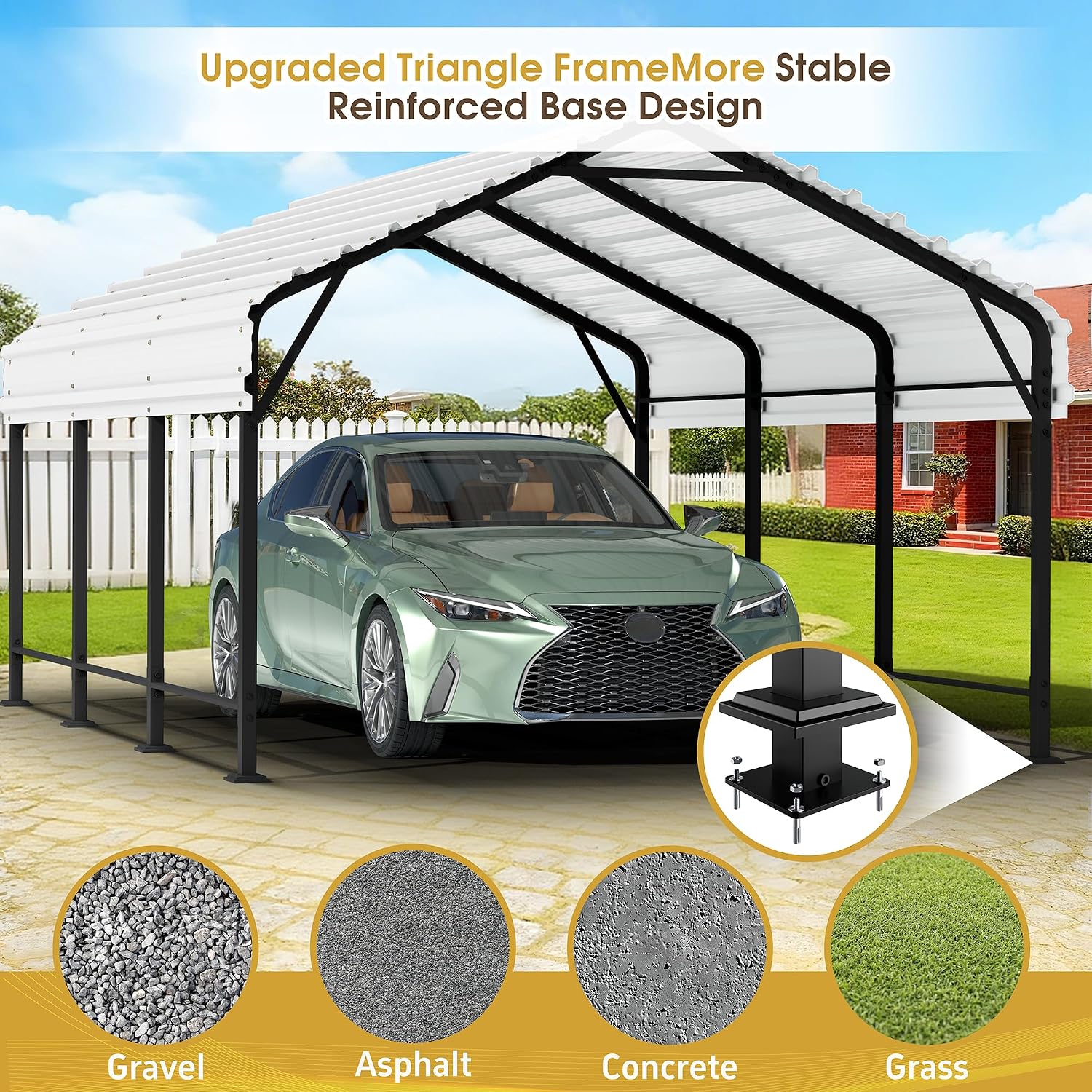 JAMFLY Carport, 12X20 ft Metal Carport, Heavy Duty Canopy with Galvanized Steel Roof and Frame, Metal Car Garage Upgraded Extra Large Garage for Pickup, Boat, Car and Tractors, White