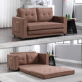 Merax Folding Sofa Bed with 2 Storage Pockets, Linen Convertible Couch Bed with Cup Holders, Loveseat Sleeper Sofa, Folding Couch Bed for Small Spaces for Living Room, Apartment, Brown