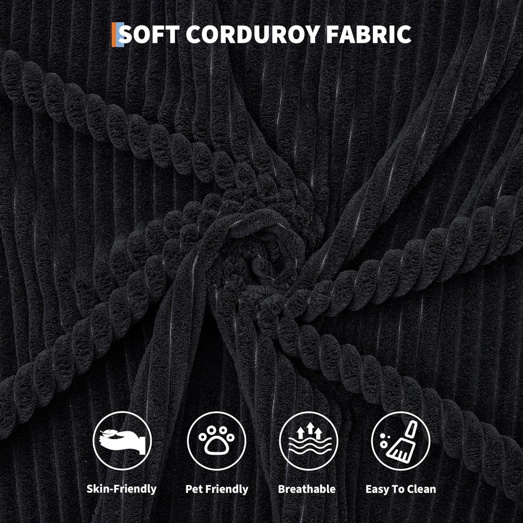 IDEALHOUSE 4 in 1 Convertible Sleeper Sofa Bed Couch, 79 Inch Boneless Corduroy Floor Couch with Pillows, No Assembly, Modern Deep Seat Sofa Futon Mattress for Living Room,Apartment,Black