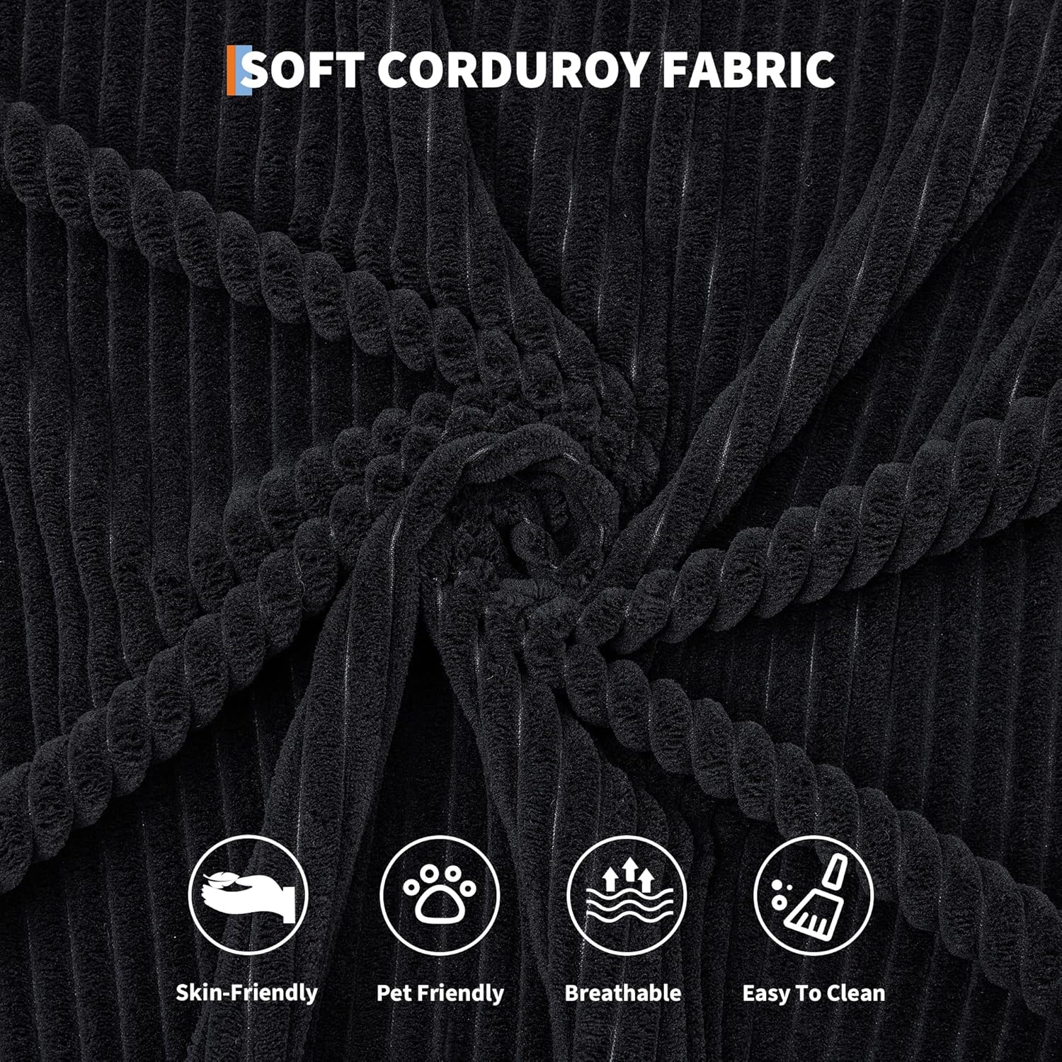 IDEALHOUSE 4 in 1 Convertible Sleeper Sofa Bed Couch, 79 Inch Boneless Corduroy Floor Couch with Pillows, No Assembly, Modern Deep Seat Sofa Futon Mattress for Living Room,Apartment,Black