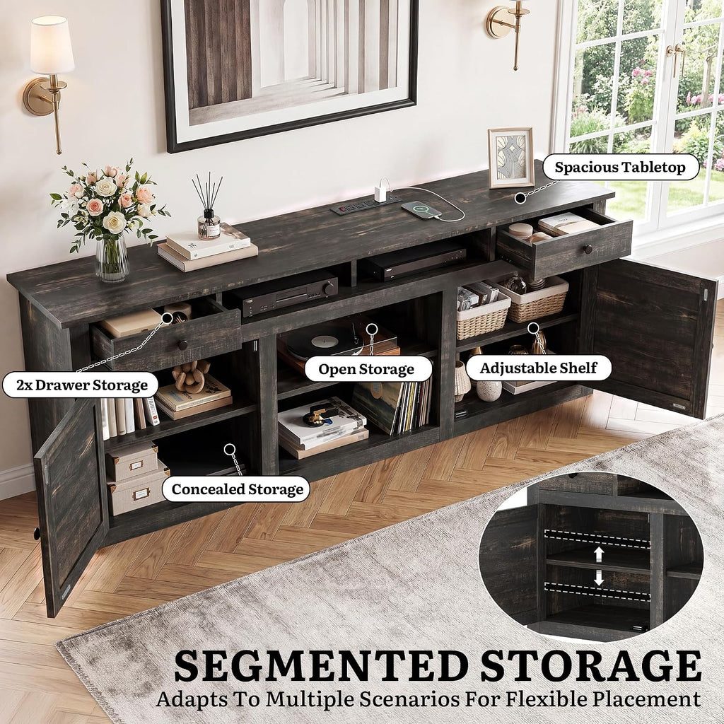 YITAHOME TV Stand for 75/80 Inch TV, Entertainment Center, TV Cabinet with Drawers and Power Outlet, Dark Rustic Oak TV Console for Living Room Furniture (70 Inch Lenght 30 Inch High)