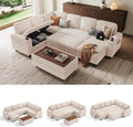 LINSY HOME Sectional Sleeper Sofa with Pull Out Couch Bed for Living Room (Beige) | Plush Corduroy, Storage Ottoman, Storage Chaise, Pull Out Couch, USB Charging