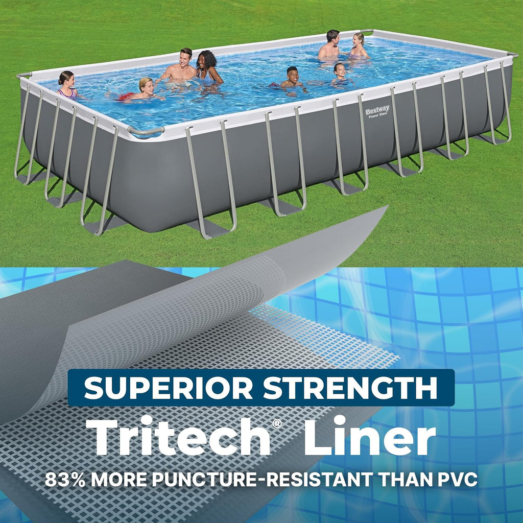 Bestway Power Steel 24' x 12' x 52' Above Ground Pool, Rectangular Metal Frame Outdoor Swimming Pool Set with Sand Filter Pump, Ladder, and Cover