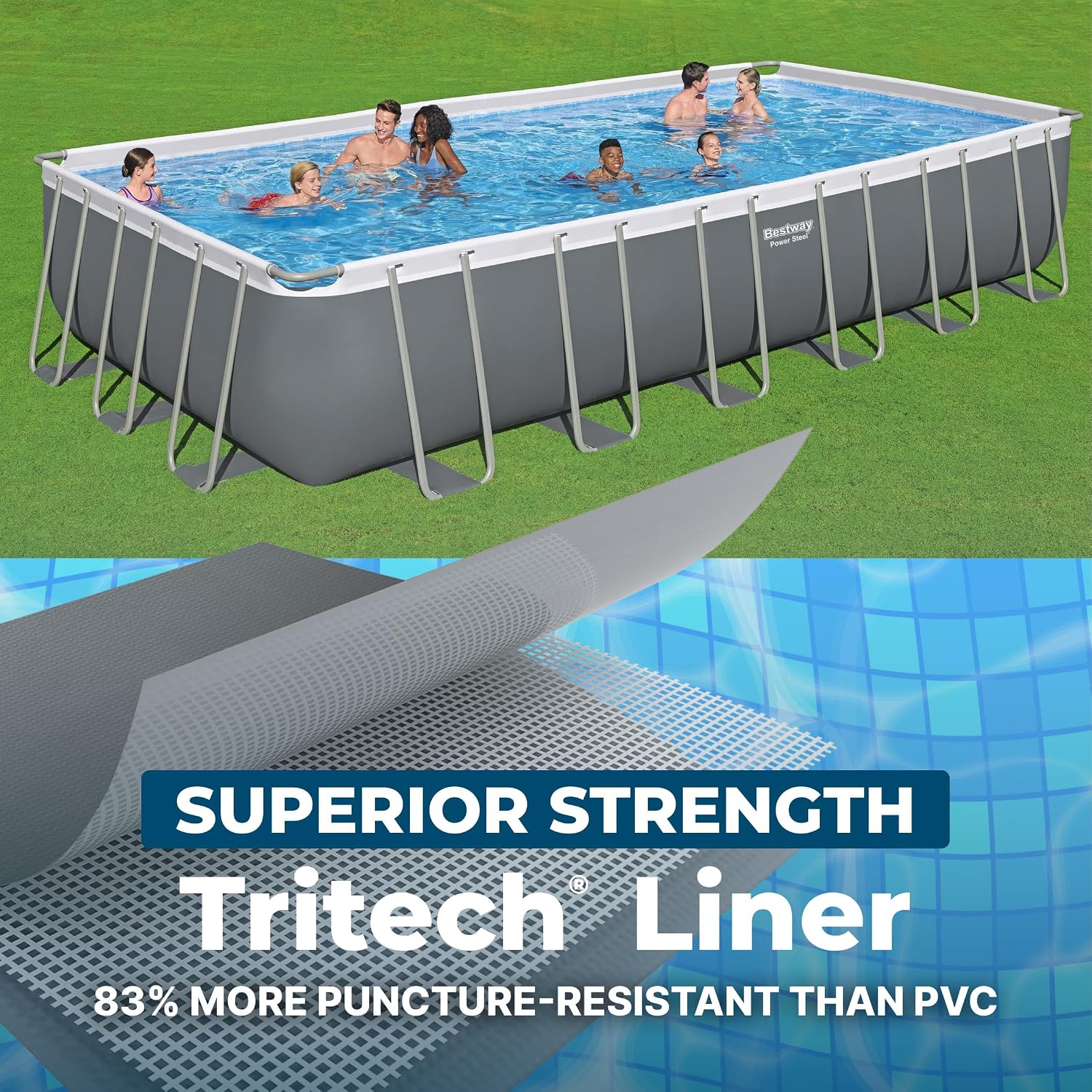 Bestway Power Steel 24' x 12' x 52' Above Ground Pool, Rectangular Metal Frame Outdoor Swimming Pool Set with Sand Filter Pump, Ladder, and Cover