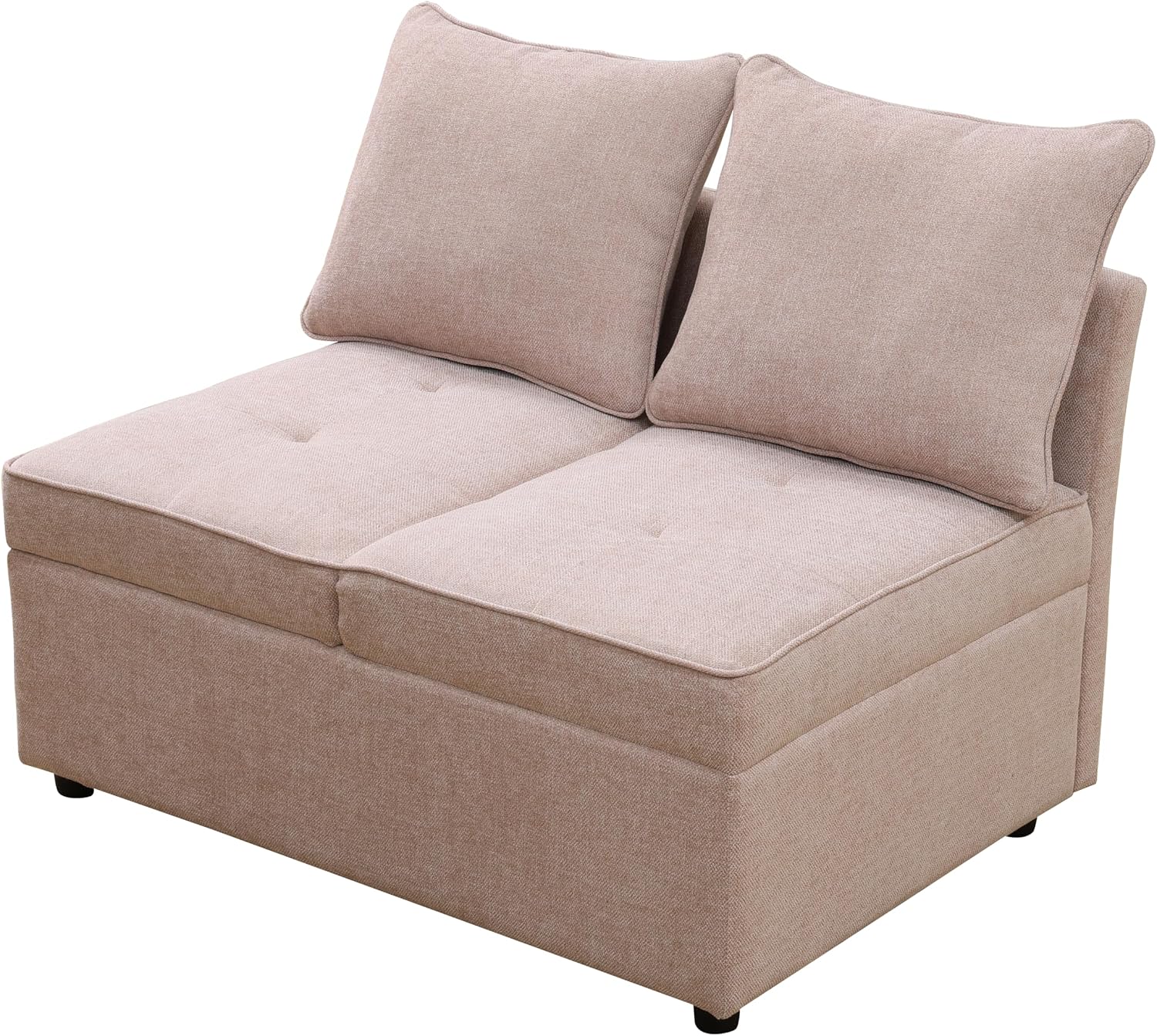 Convertible Ottoman Sofa with Storage, Modern Sackcloth Futon Couch with 2 Pillows Adjustable Backrest, Recliner Folding Loveseat for Living Room, Apartment Dorm, Office,Pink
