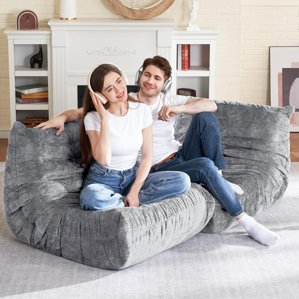 HABUTWAY Bean Bag Chair, Memory Foam Bean Bag Chairs for Adults, Fireside Corner Chair Lazy Floor Corner Sofa for Living Room, Bedroom, Dorm, Office (Light Grey)
