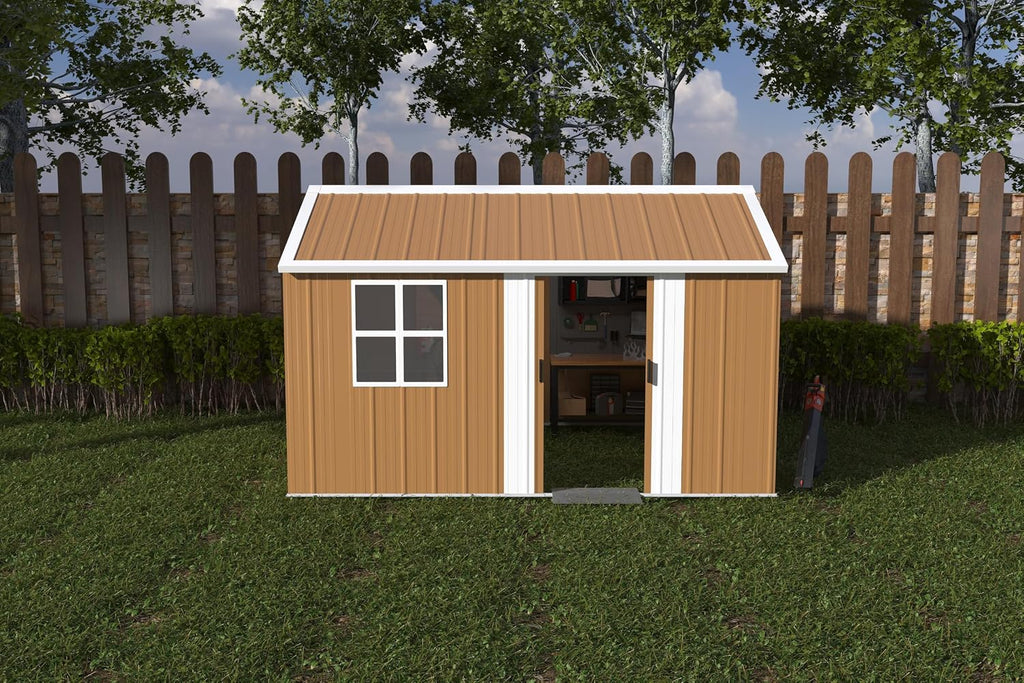 KEIKI 10FT x 8FT Heavy-Duty Metal Storage Shed, Outdoor Storage Shed with Window, Weatherproof Outdoor Garden Shed for Garden, Backyard, Patio, Lawn (Floor Not Included)