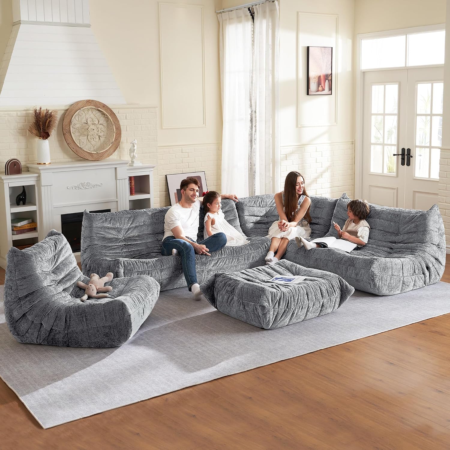 HABUTWAY Bean Bag Chair, Memory Foam Bean Bag Chairs for Adults, Fireside Corner Chair Lazy Floor Corner Sofa for Living Room, Bedroom, Dorm, Office (Light Grey)