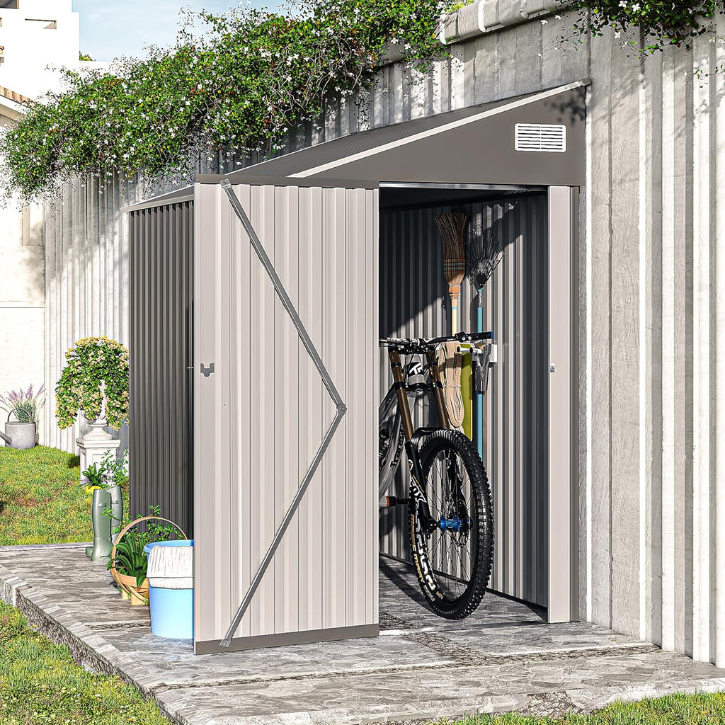 YOPTO 4x8 FT Outdoor Metal Storage Shed,Waterproof Lean to Tool Sheds,Heavy-Duty Unit with Single Hinge Side Door and Ventilation Windows,Weather Resistant,for Backyard,Patio,Lawn,Dark Gray