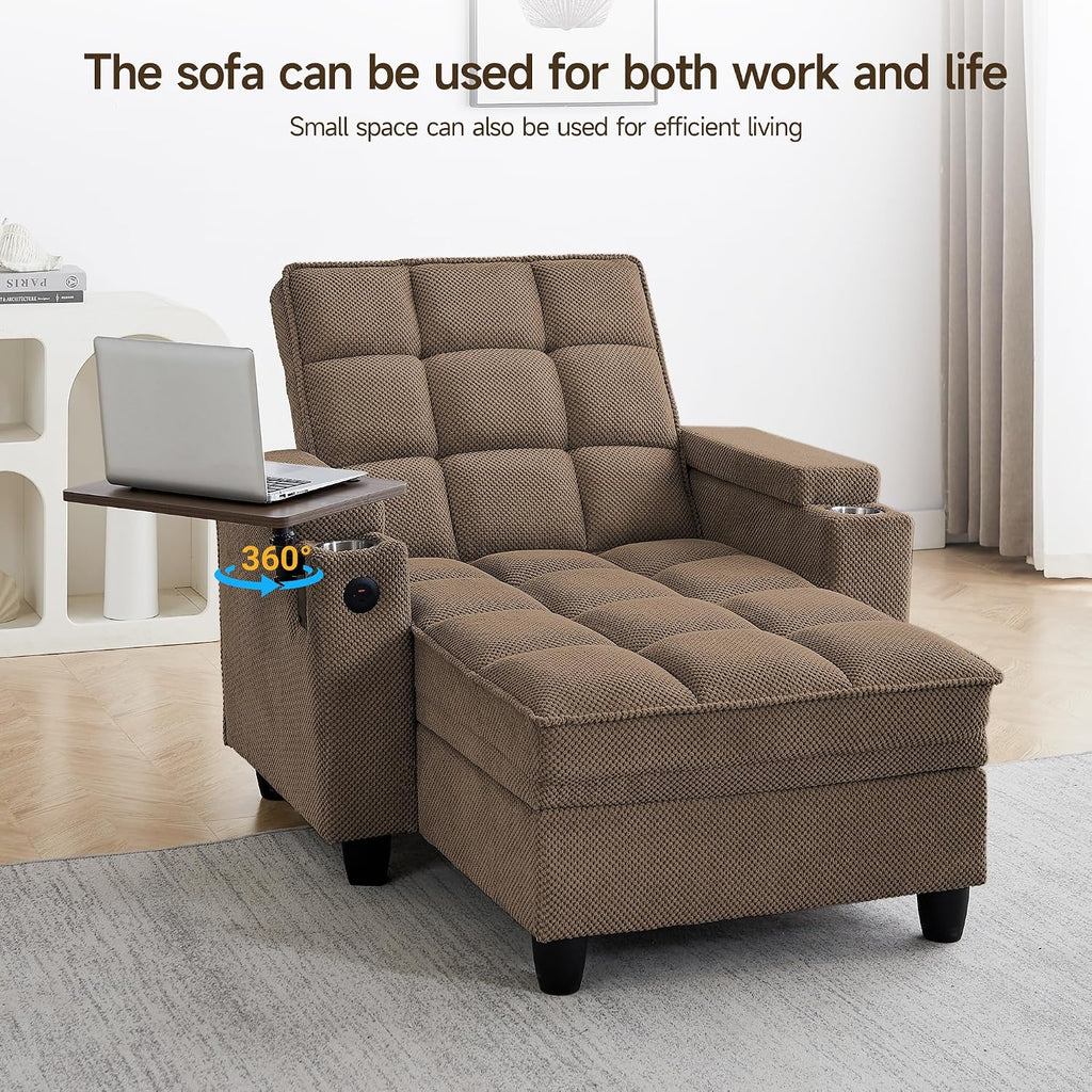 41.7' Oversized Chaise Lounge Chair Indoor, Boucle Upholstered Sofa Bed with Adjustable Backrest, Deep Seat Reading Chair, Sofas Couches for Living Room, Storage, Cup Holders & 360° Swivel Side Table